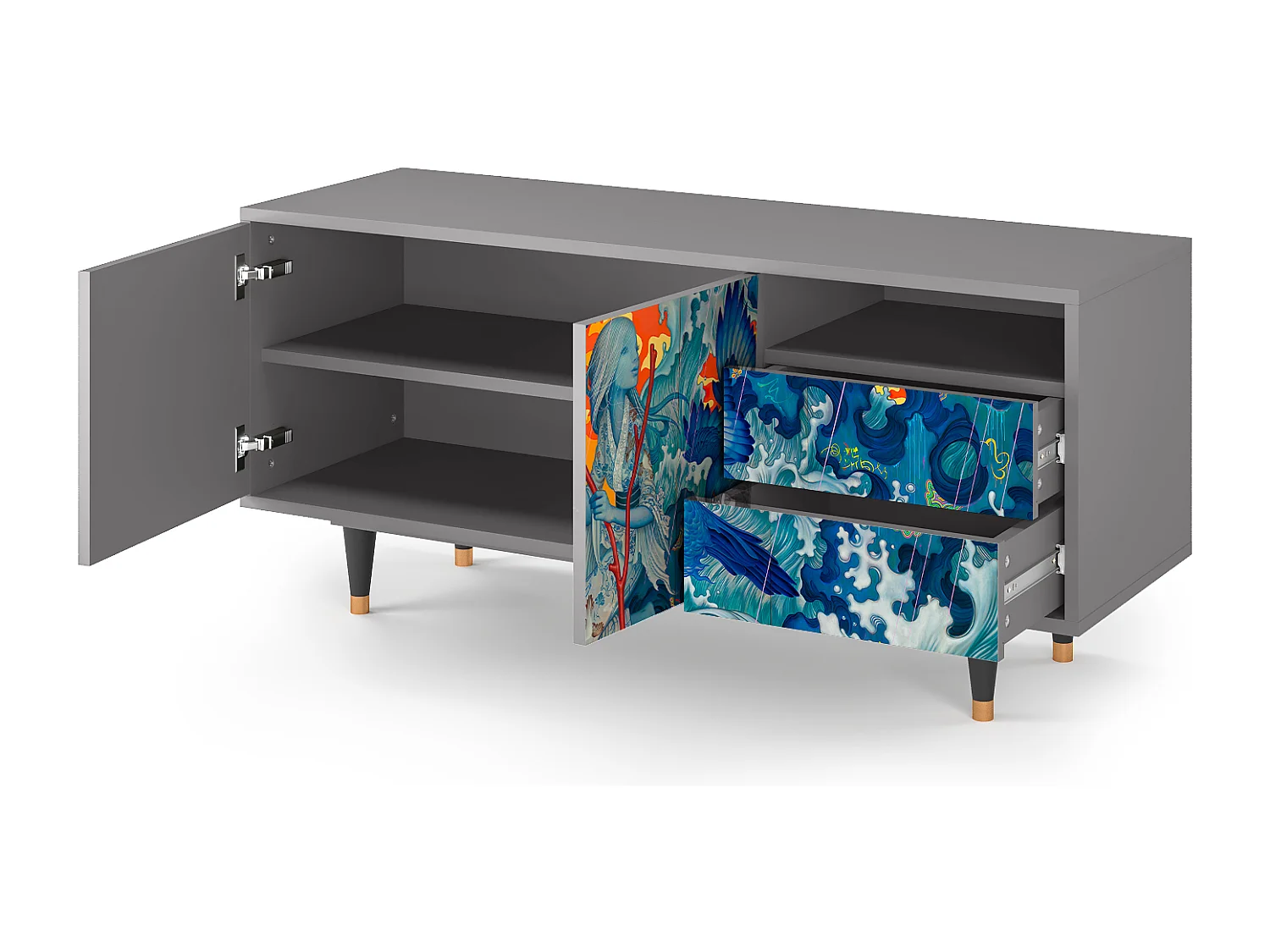 Meuble TV - 125х56х41 cm - T7 - The Girl - James Jean, Gris