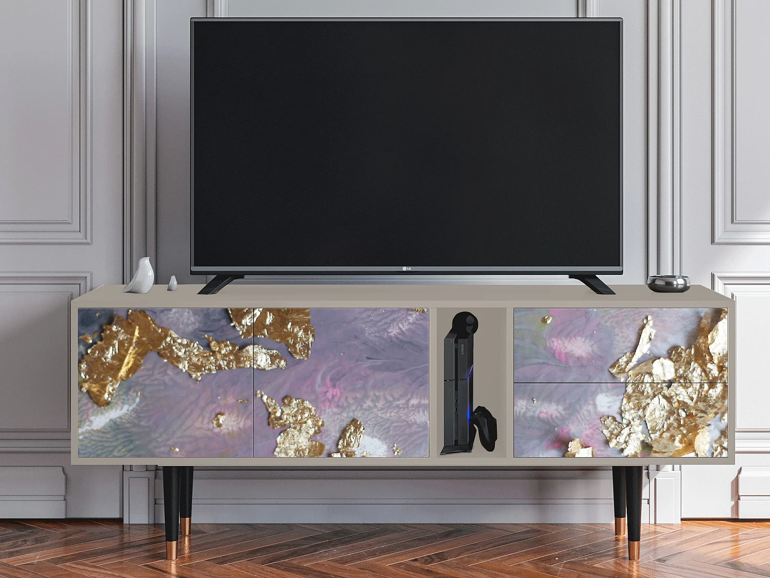 Szafka RTV - 170х69х48 cm - T1 - Planet Earth, Piaskowy