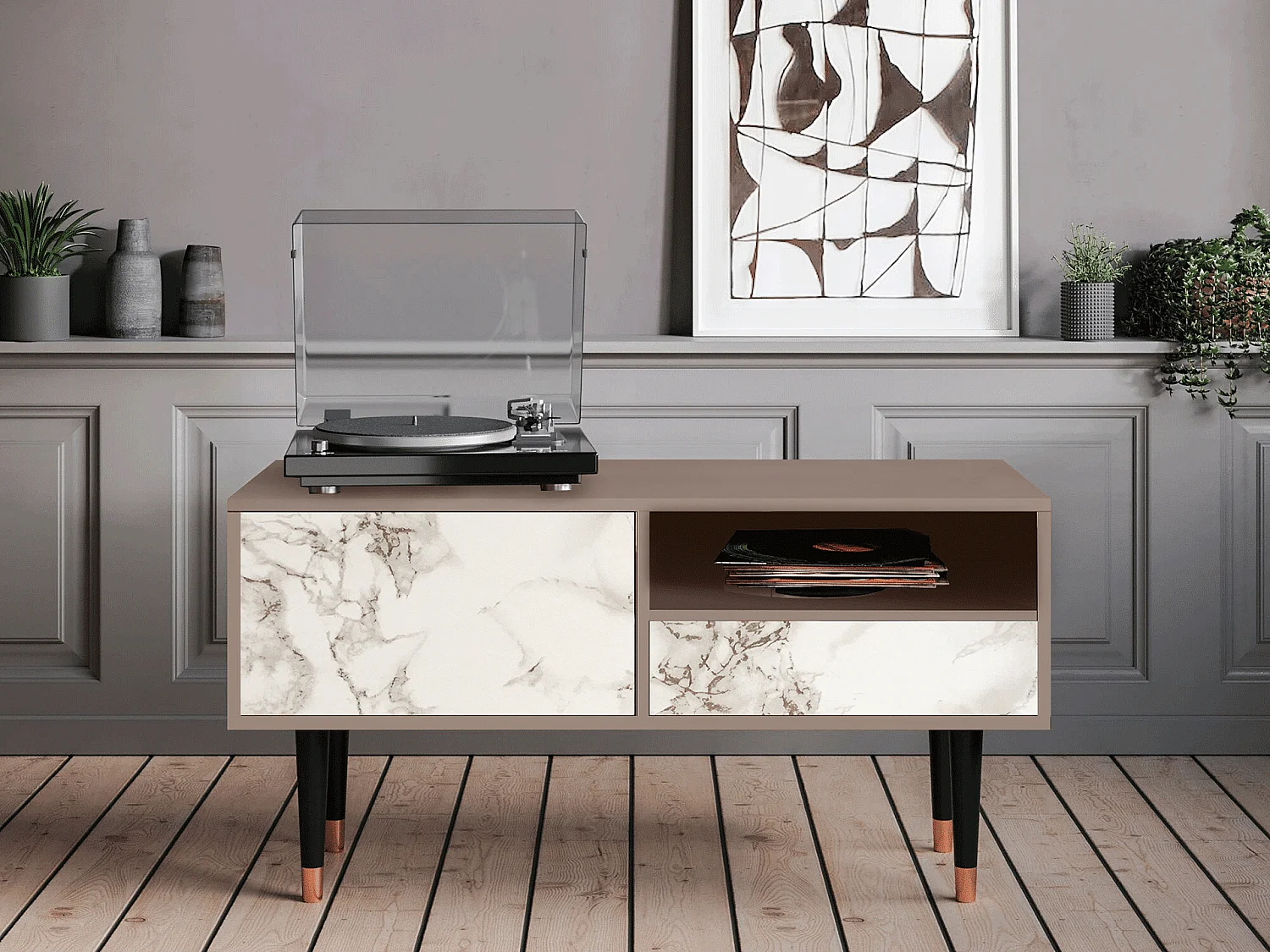 Mobile TV - 115х59х48 cm - T3 - Milk Marble, Latte