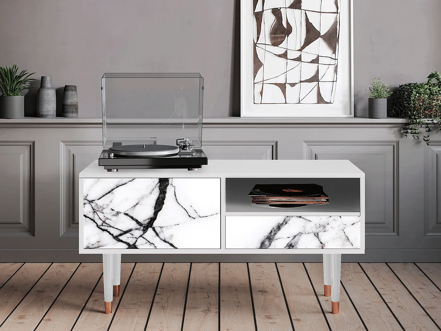 Szafka RTV - 115х59х48 cm - T3 - Raven Marble, Biały