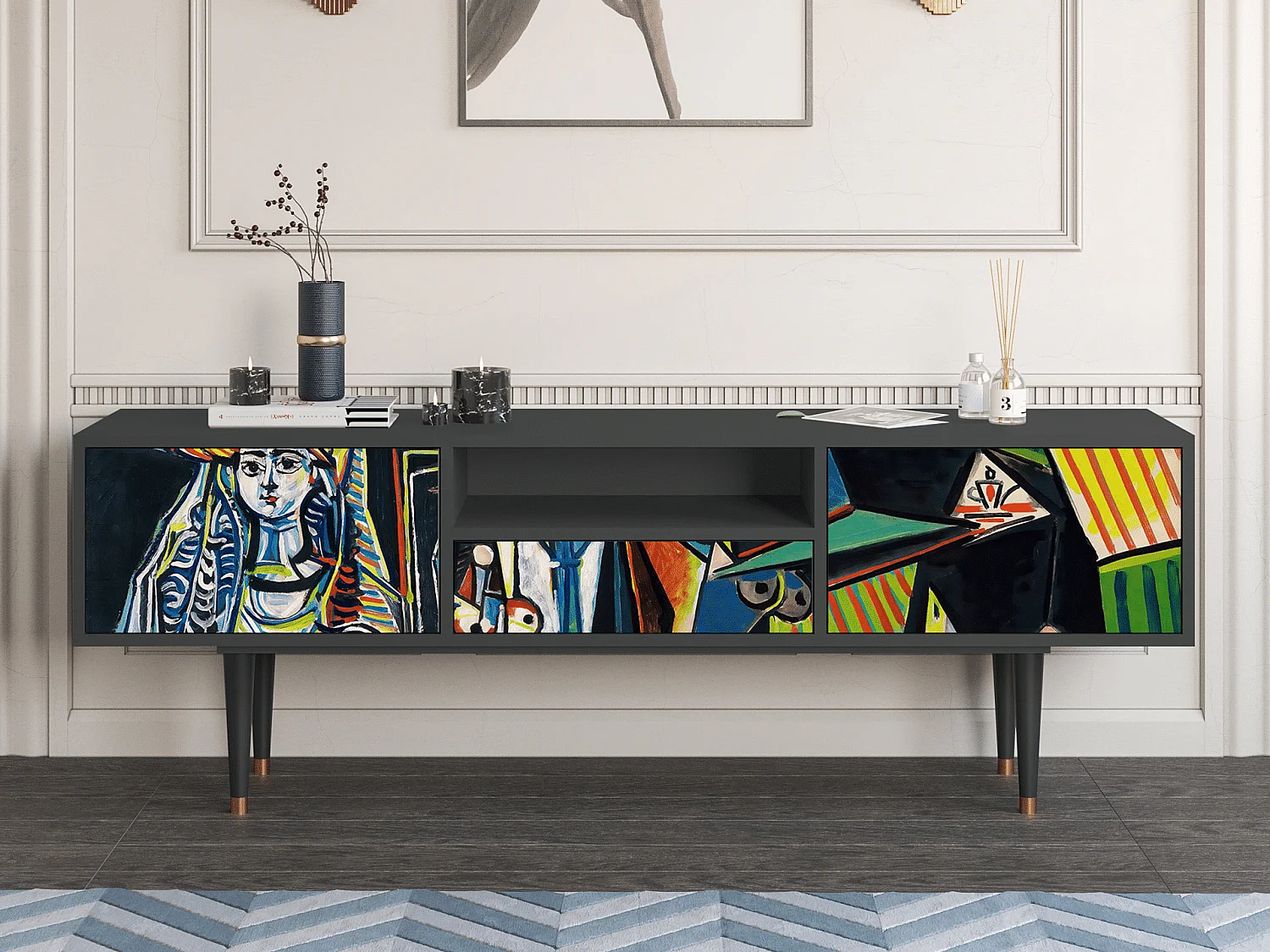 Szafka RTV - 170х59х41 cm - T6 - Women of Algiers, Antracyt