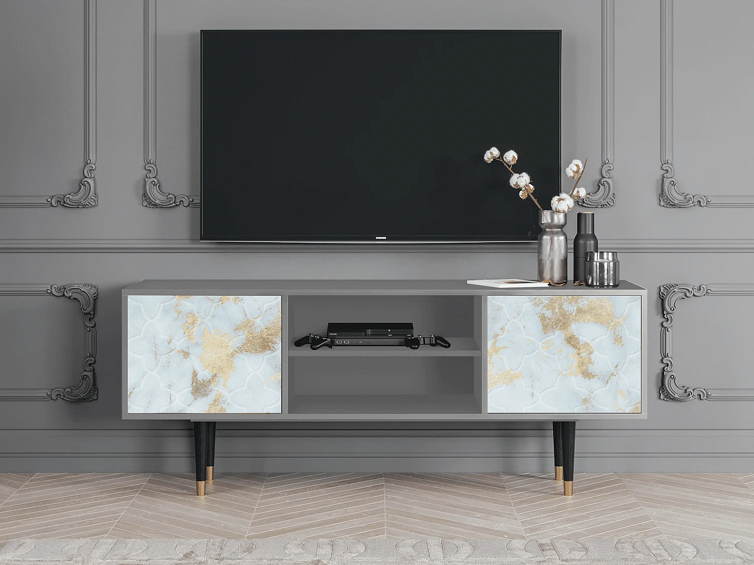 Szafka RTV - 170х69х48 cm - T2 - Golden Waves, Szary