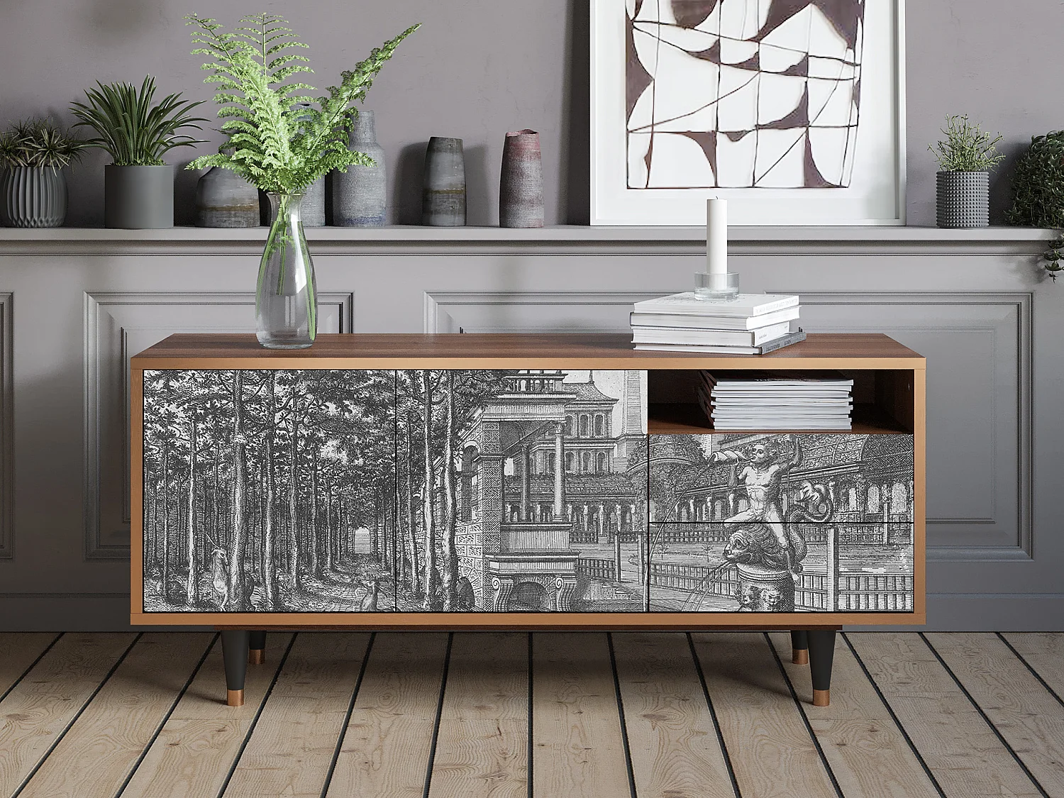 Meuble TV - 125х56х41 cm - T7 - View of the Piazza, Noyer