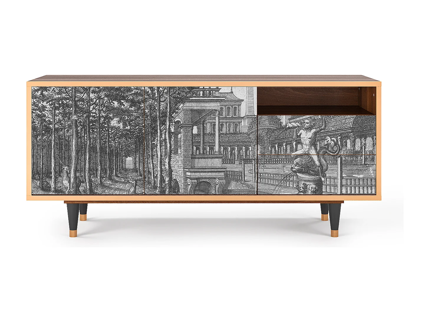 Meuble TV - 125х56х41 cm - T7 - View of the Piazza, Noyer