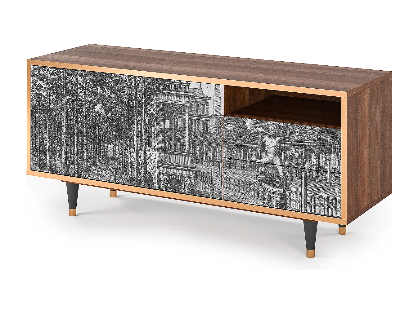 TV-meubel - 125х56х41 cm - T7 - View of the Piazza, Walnoot