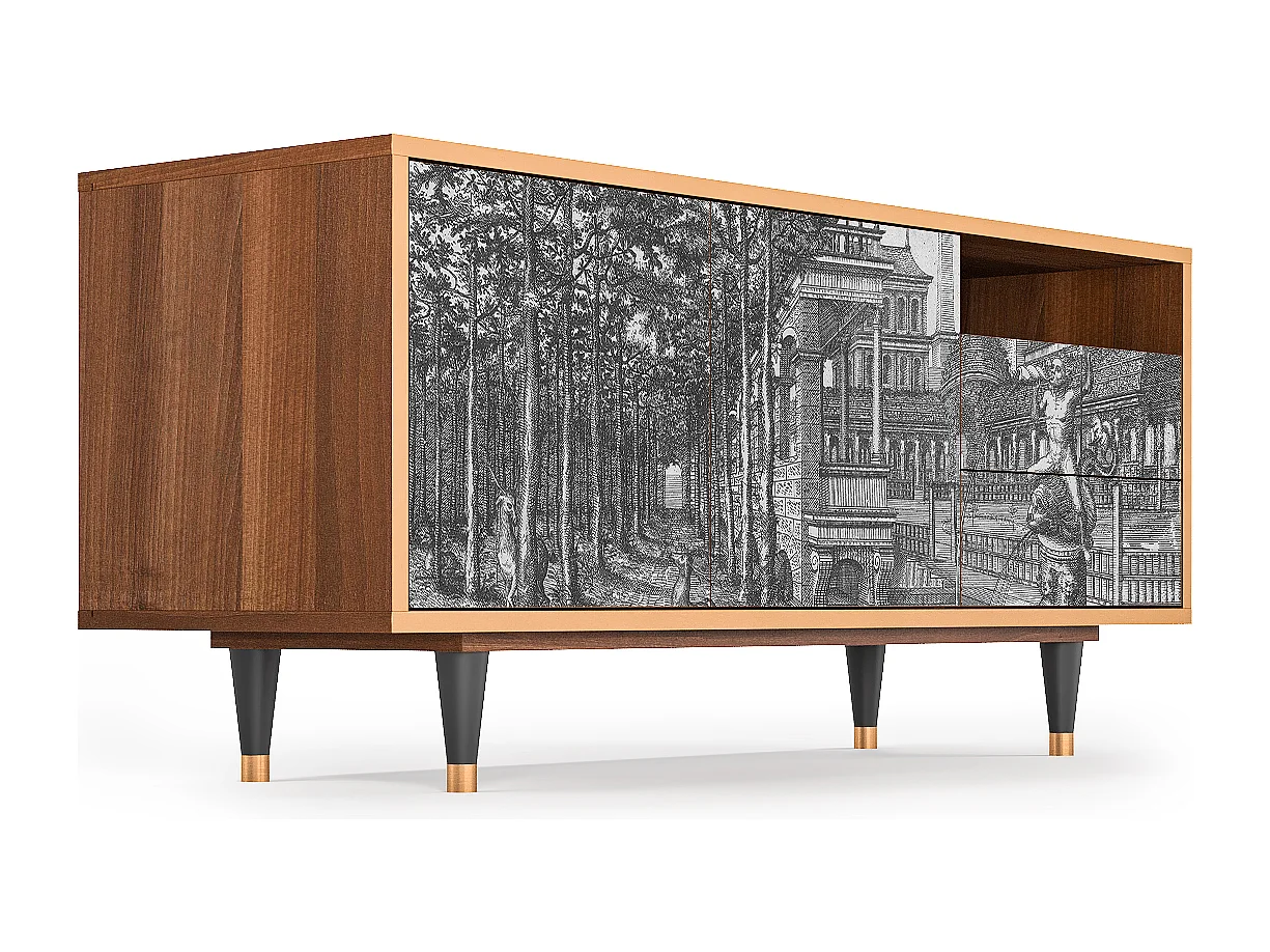 TV-meubel - 125х56х41 cm - T7 - View of the Piazza, Walnoot