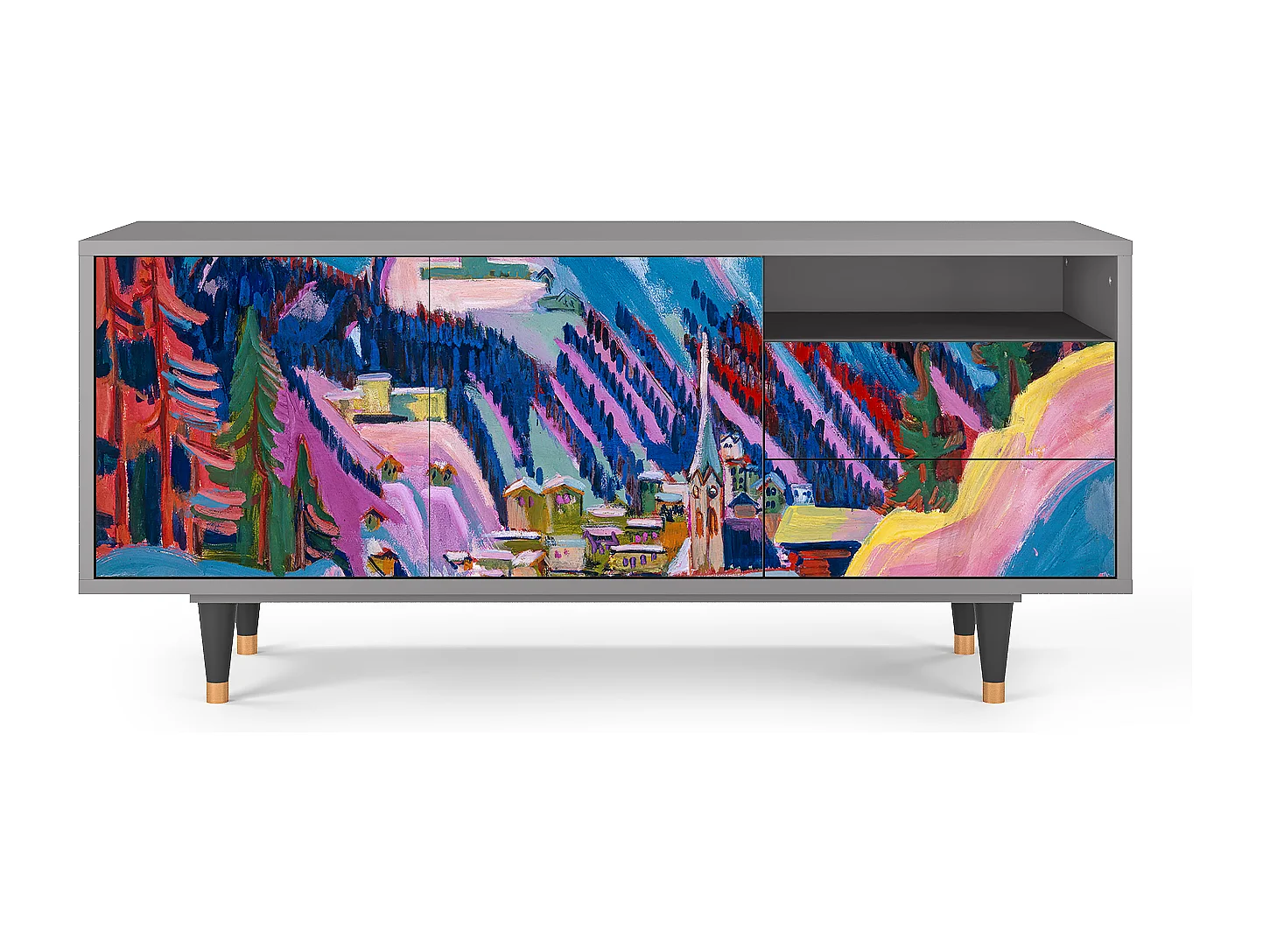 Meuble TV - 125х56х41 cm - T7 - Davos Winter, Gris