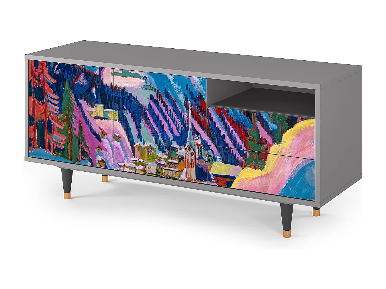 Meuble TV - 125х56х41 cm - T7 - Davos Winter, Gris