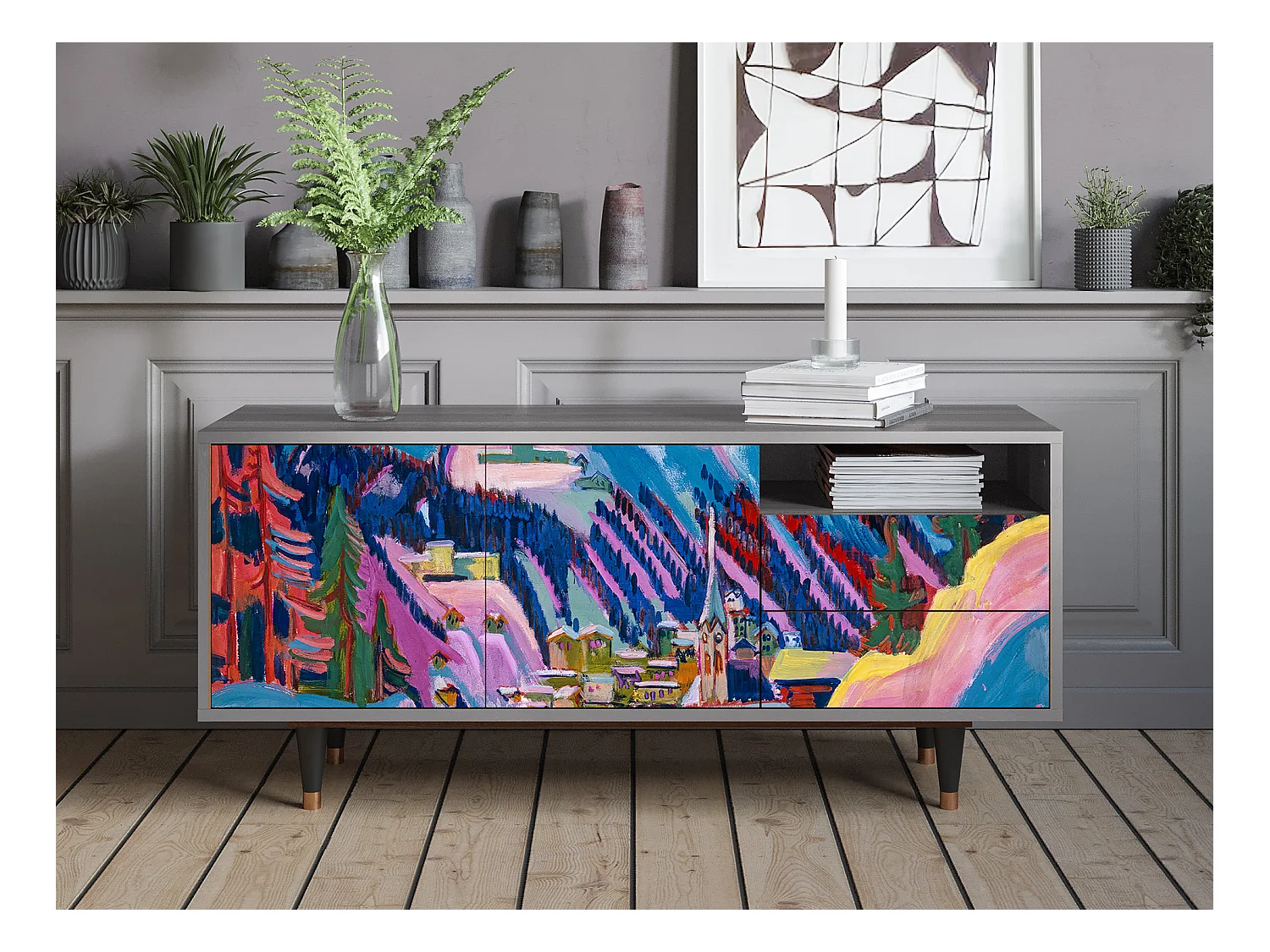 Meuble TV - 125х56х41 cm - T7 - Davos Winter, Gris