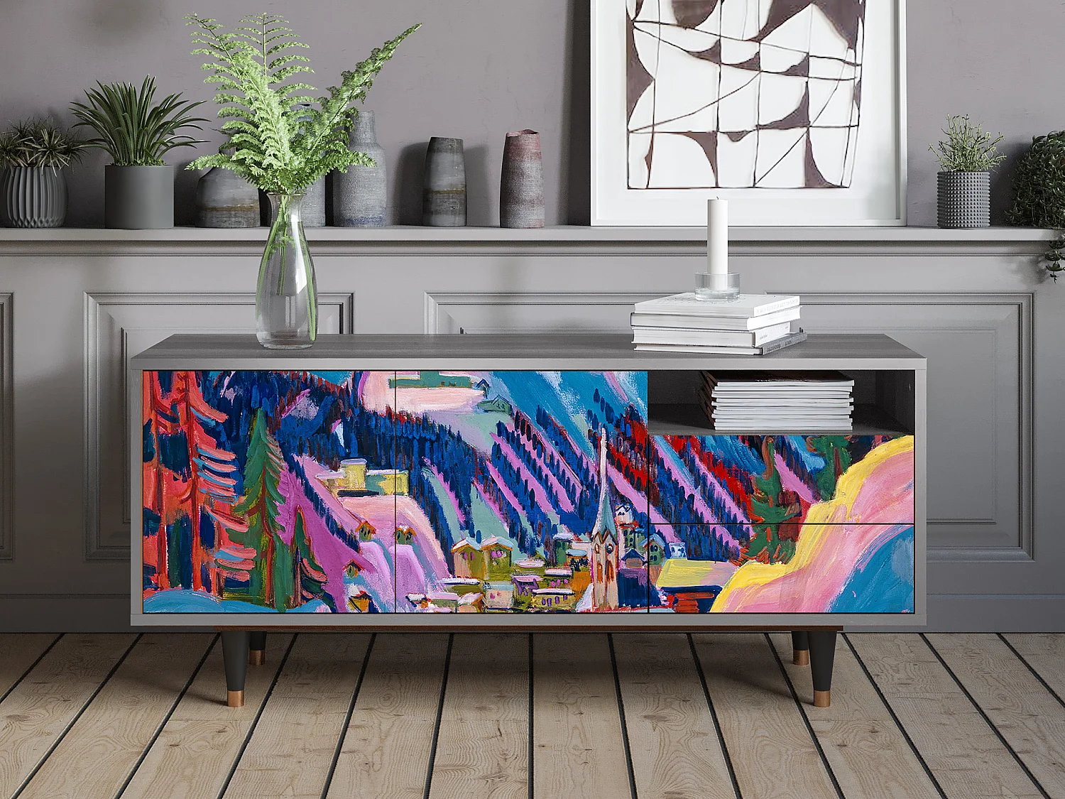 Meuble TV - 125х56х41 cm - T7 - Davos Winter, Gris