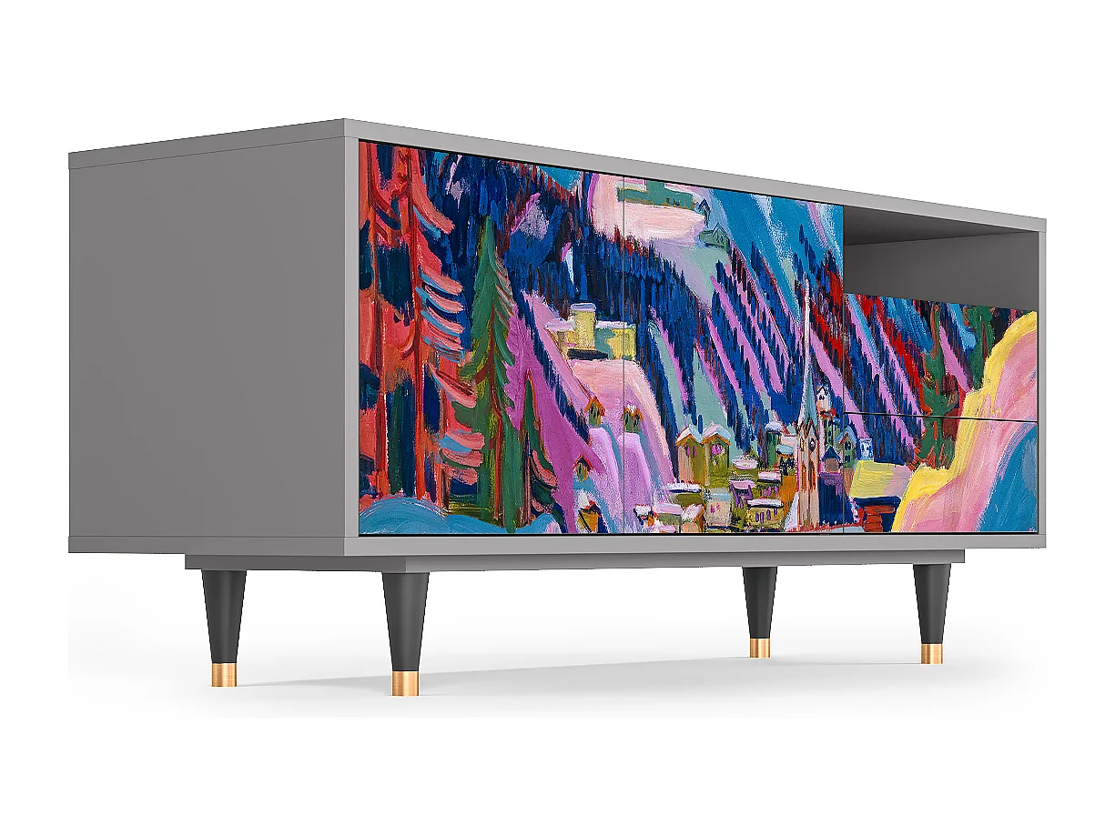 Meuble TV - 125х56х41 cm - T7 - Davos Winter, Gris