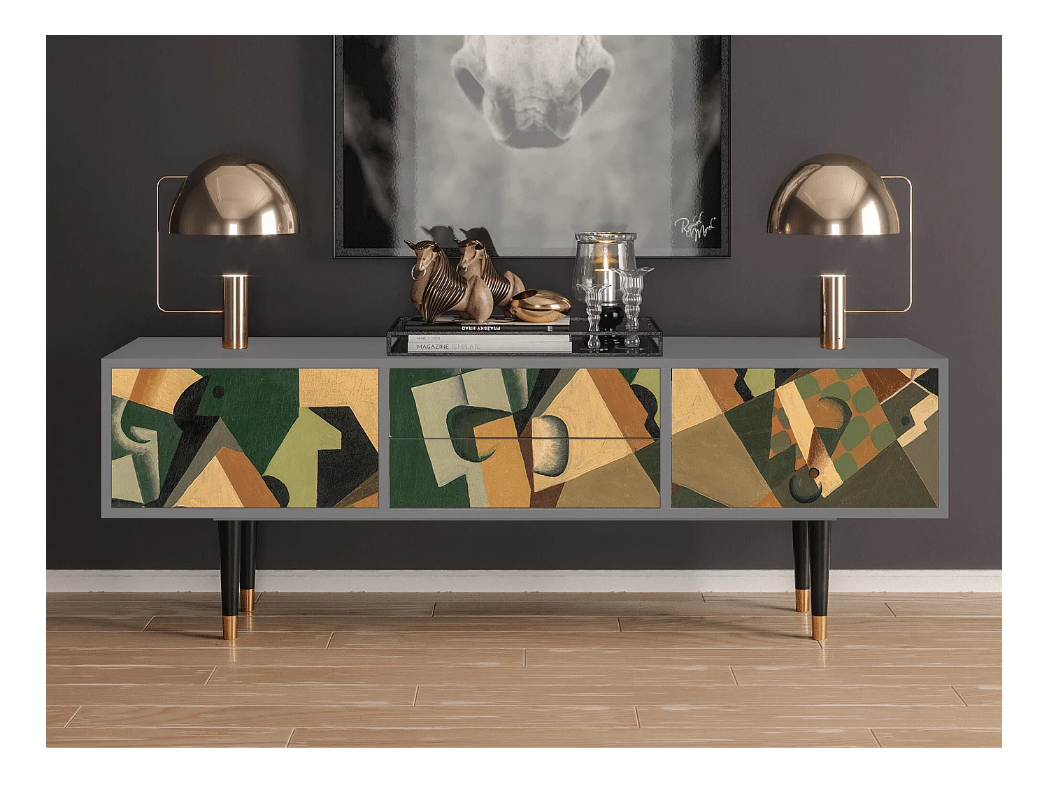Meuble TV - 170х59х48 cm - T4 - Glass and Checkerboard, Gris