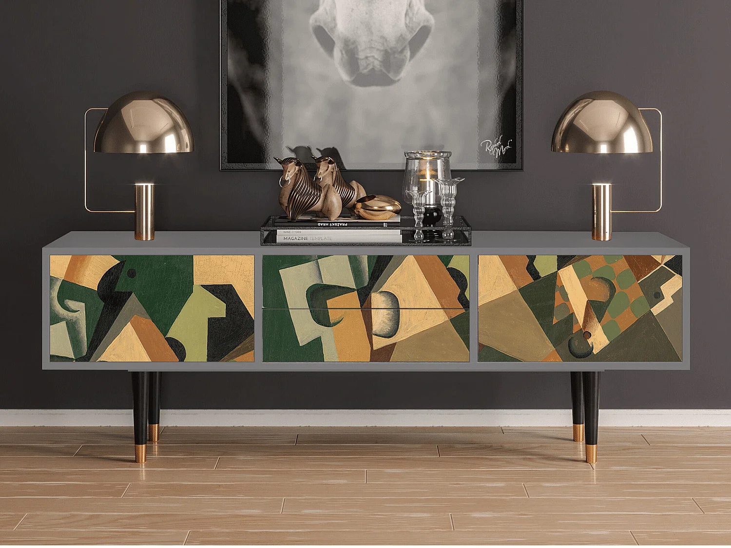 Mobile TV - 170х59х48 cm - T4 - Glass and Checkerboard, Grigio