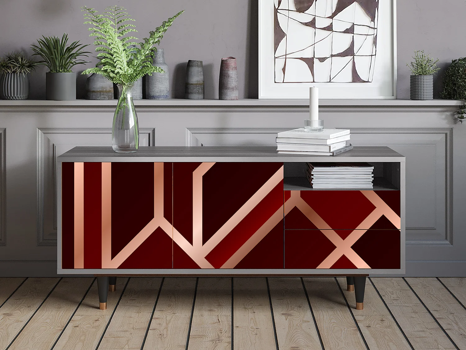 Meuble TV - 125х56х41 cm - T7 - Velvet 1920's, Gris