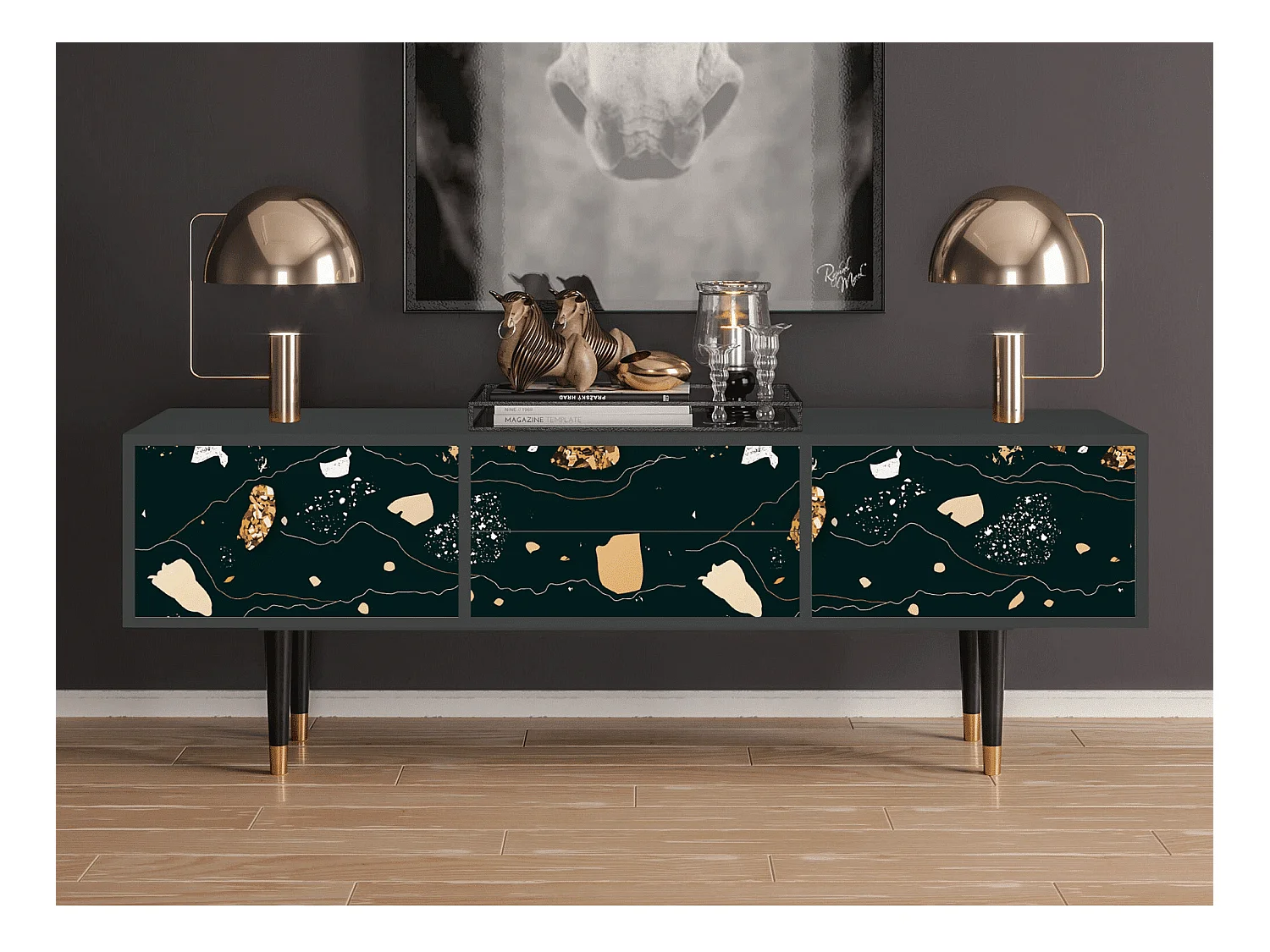 Szafka RTV - 170х59х48 cm - T4 - Space Rocks, Antracyt