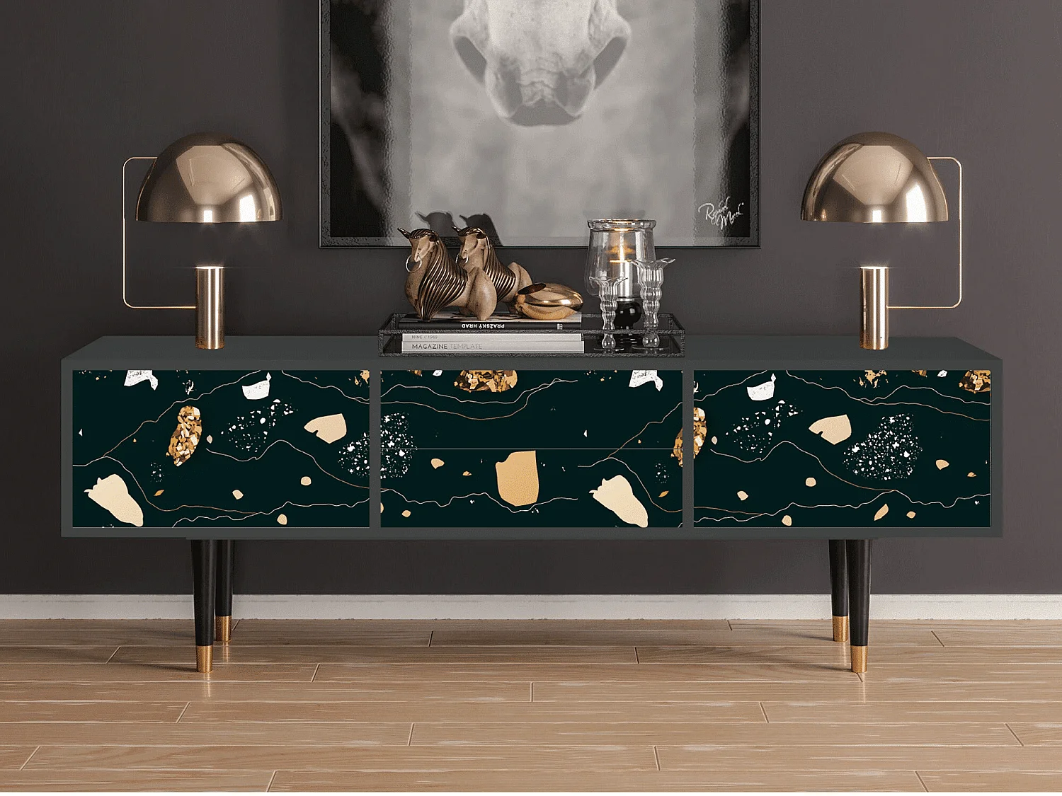 Szafka RTV - 170х59х48 cm - T4 - Space Rocks, Antracyt