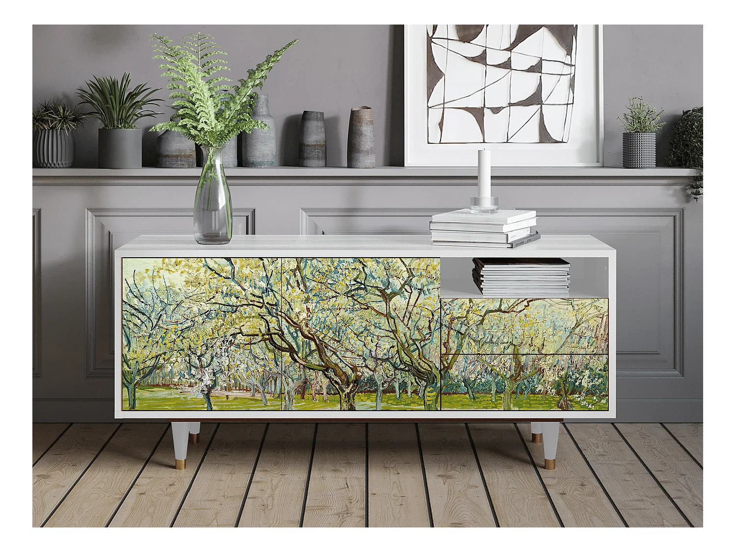 Mueble de TV - 125х56х41 cm - T7 - The Blanco Orchard, Blanco