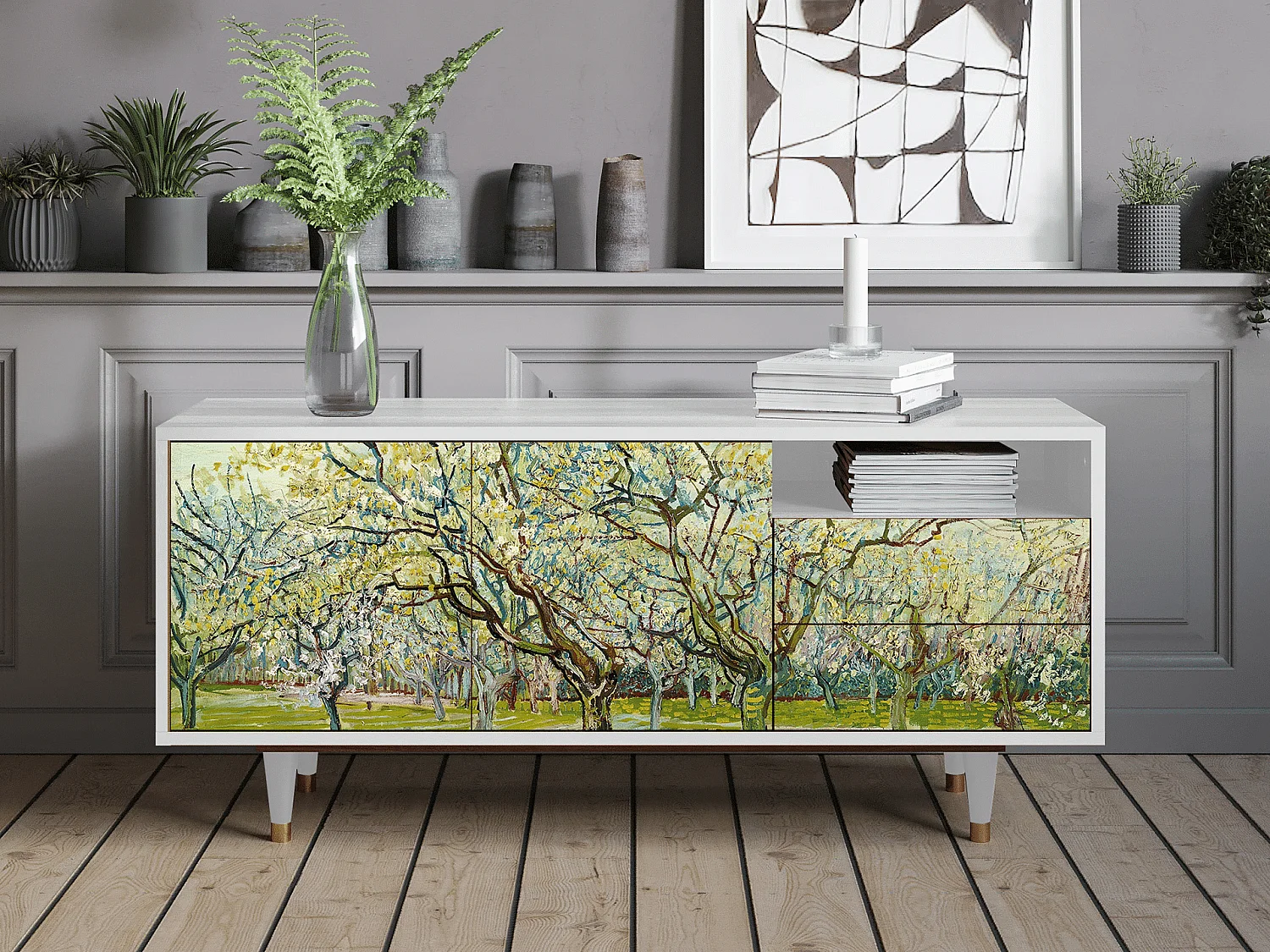 Mobile TV - 125х56х41 cm - T7 - The Bianco Orchard, Bianco