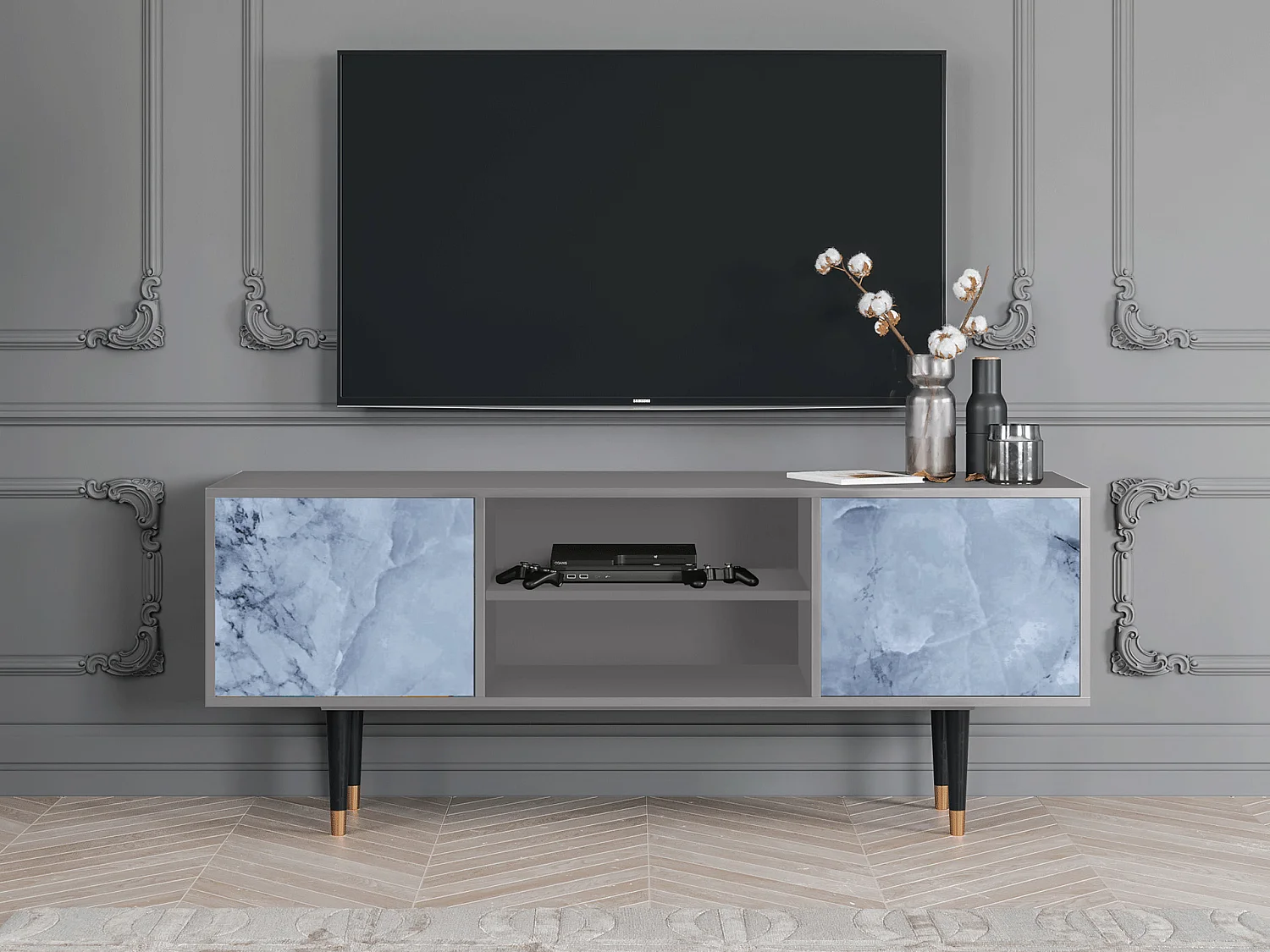 Mobile TV - 170х69х48 cm - T2 - Feather Ice, Grigio