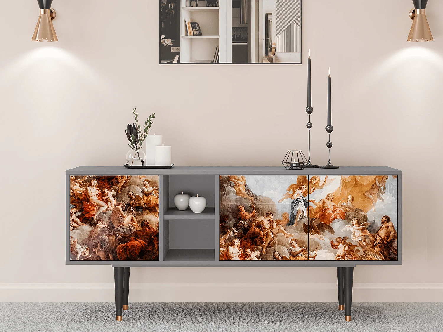 Mueble de TV - 150х69х41 cm - T5 - Versailles, Cinza