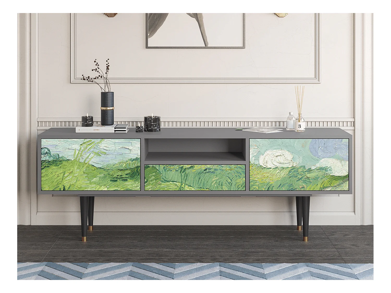 TV-Möbel - 170х59х41 cm - T6 - Green Wheat Fields, Grau