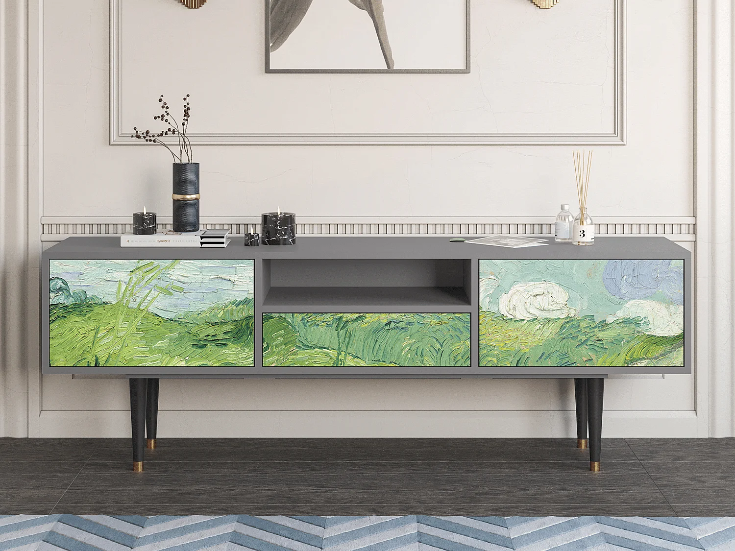 Meuble TV - 170х59х41 cm - T6 - Green Wheat Fields, Gris