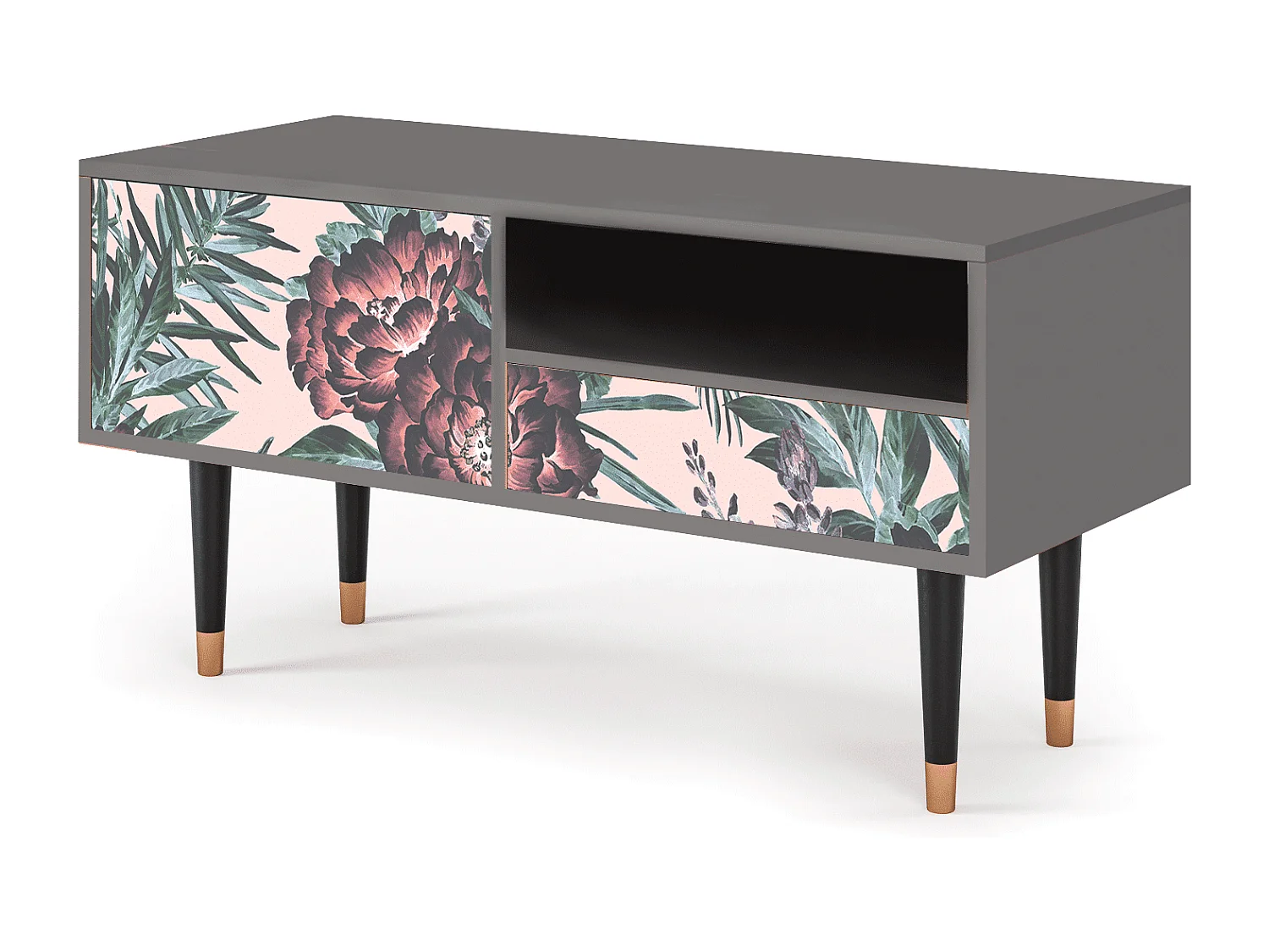 Mueble de TV - 115х59х48 cm - T3 - Peach Peonies, Cinza