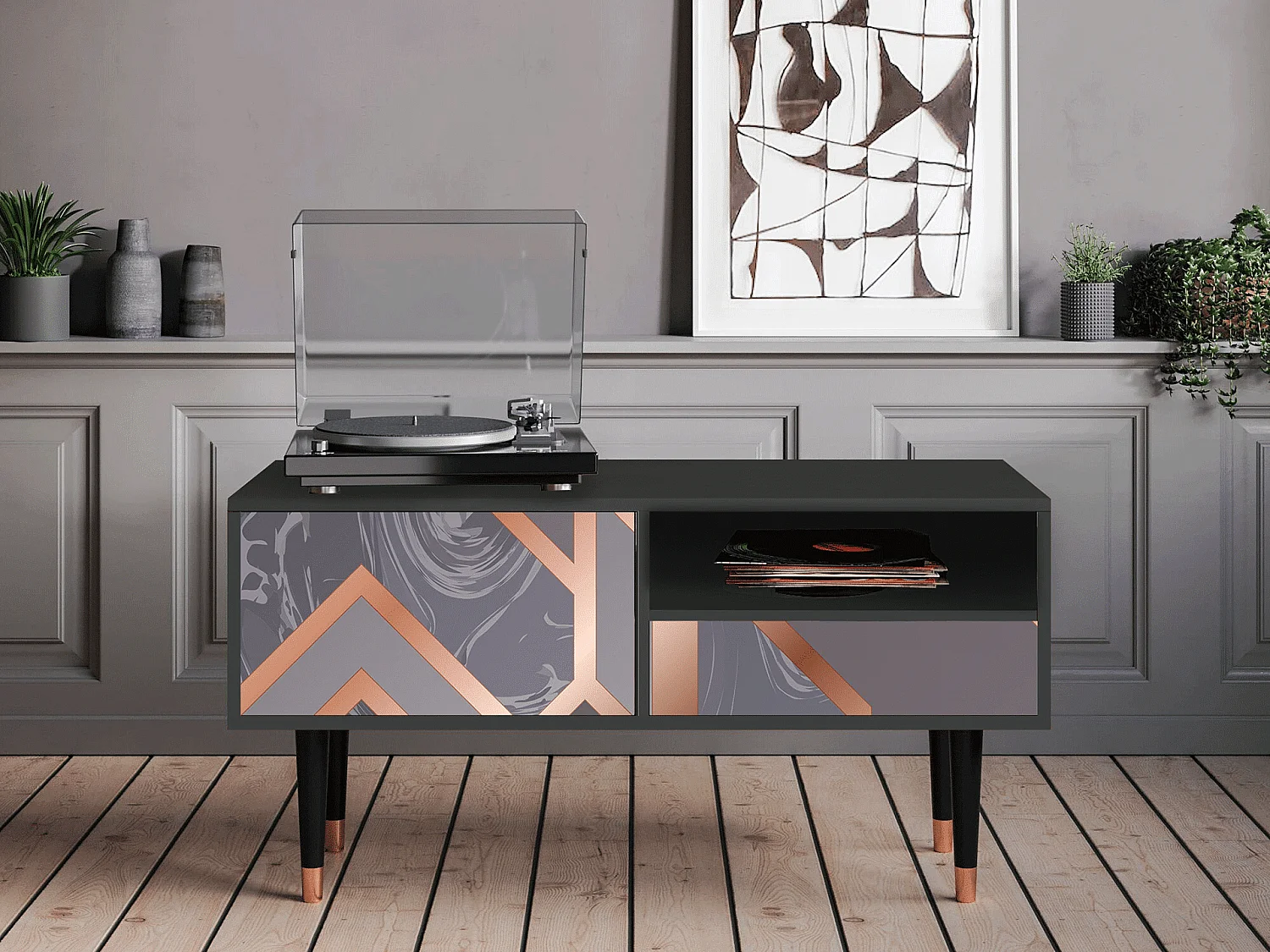 Meuble TV - 115х59х48 cm - T3 - Taupe Anatomy, Anthracite