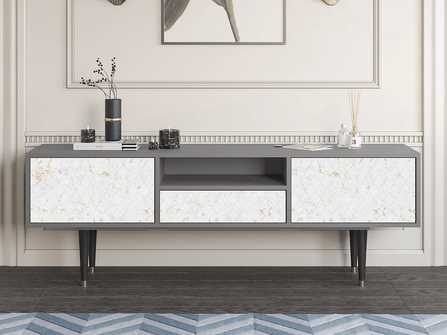 Mueble de TV - 170х59х41 cm - T6 - Sweet Cotton, Cinza