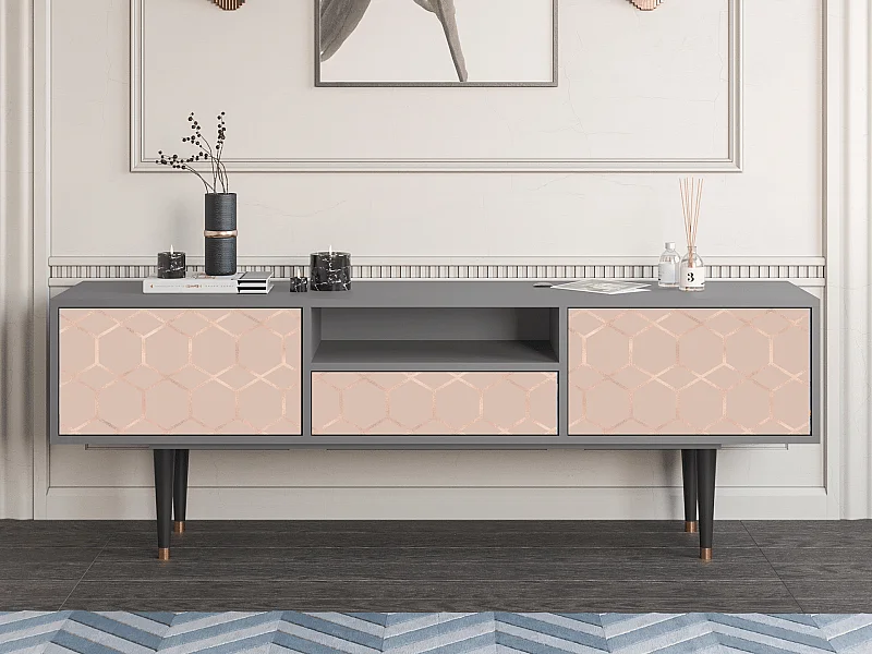 Szafka RTV - 170х59х41 cm - T6 - Rose Honeycomb, Szary