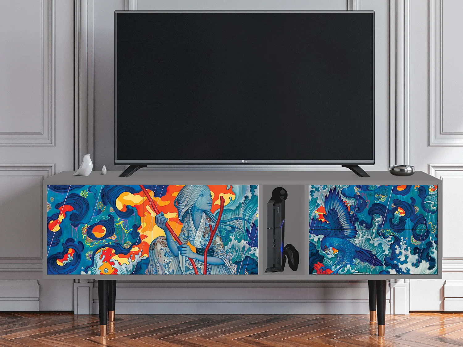 TV-meubel - 170х69х48 cm - T1 - The Girl - James Jean, Grijs