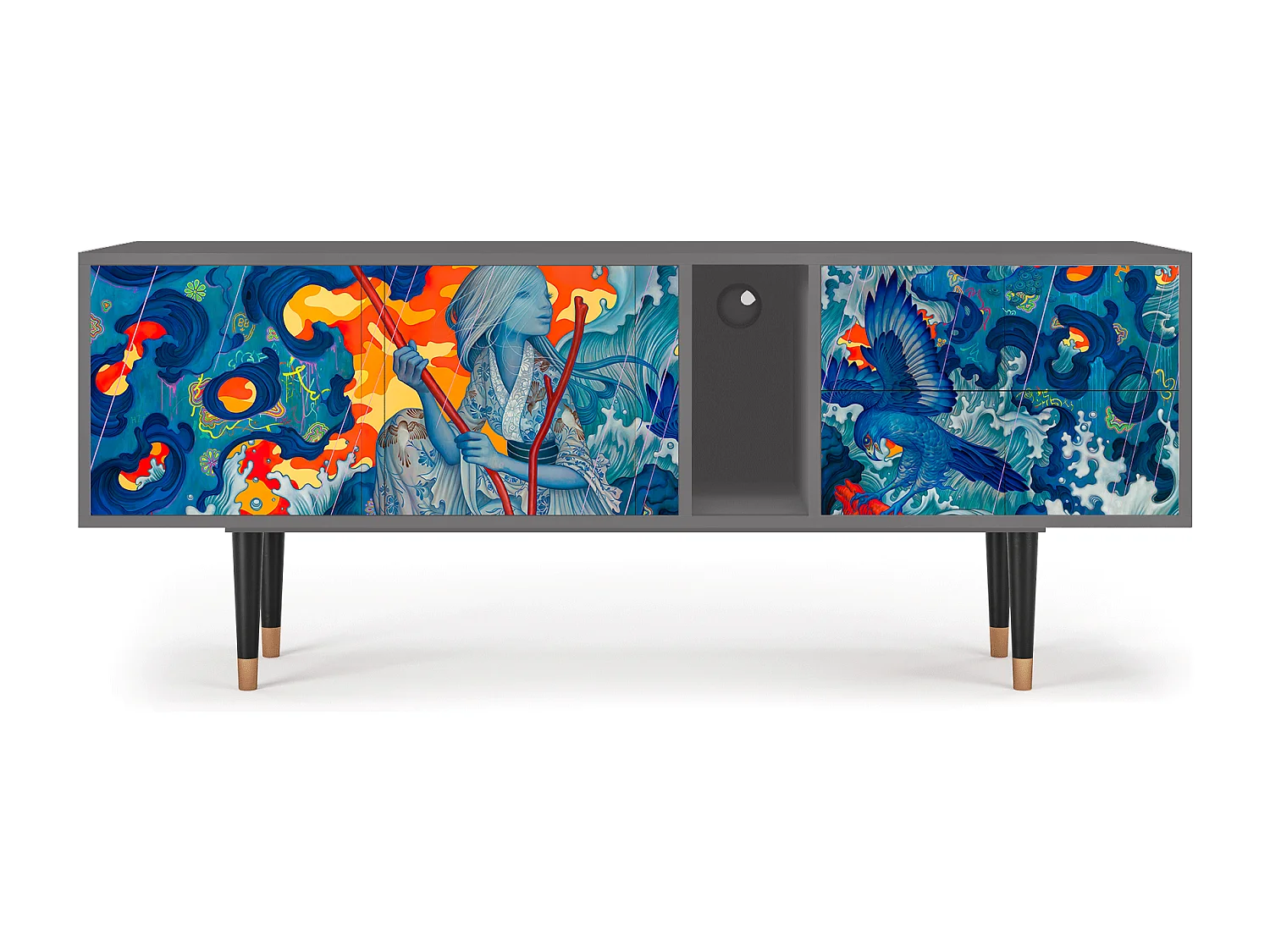 TV-meubel - 170х69х48 cm - T1 - The Girl - James Jean, Grijs