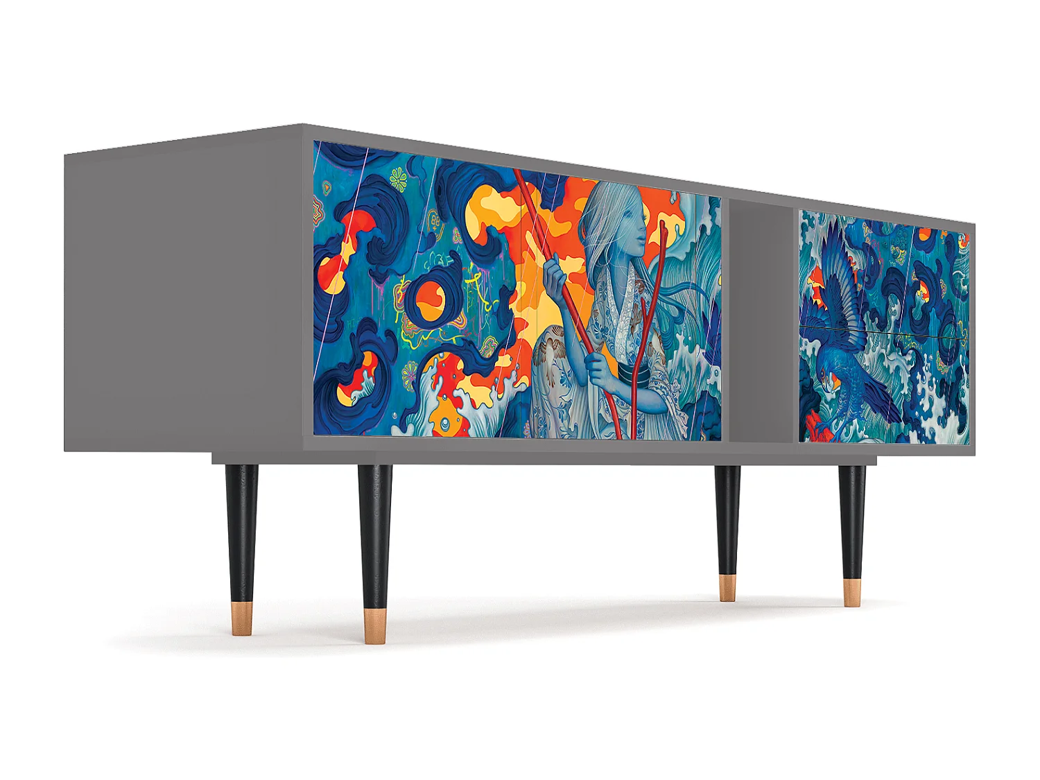 TV-meubel - 170х69х48 cm - T1 - The Girl - James Jean, Grijs