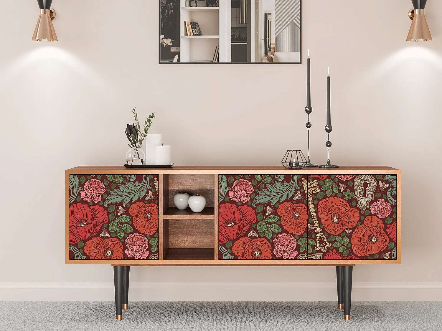 Mobile TV - 150х69х41 cm - T5 - Poppy Garden, Noce