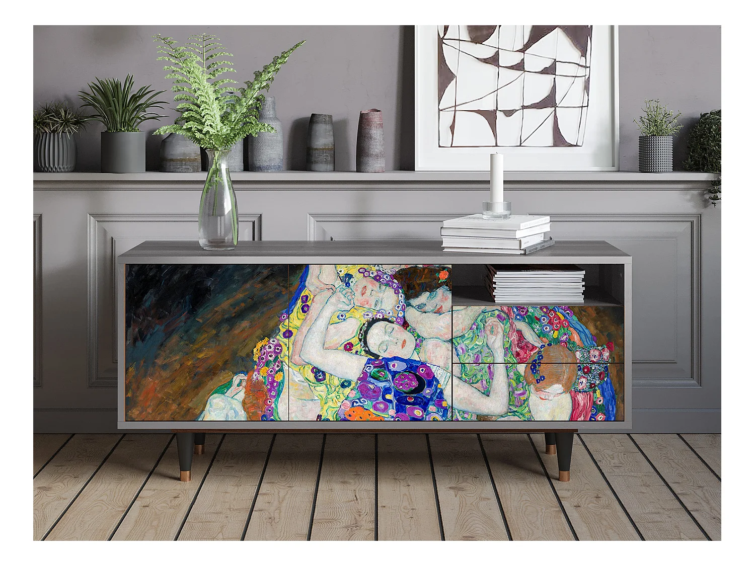Szafka RTV - 125х56х41 cm - T7 - The Maiden by Klimt, Szary