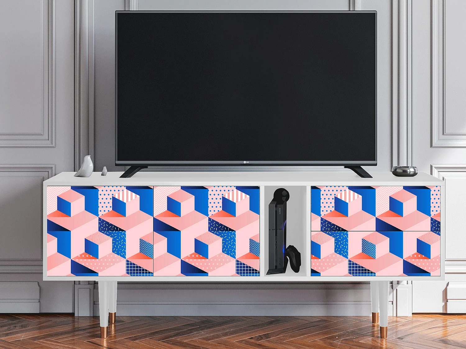 Meuble TV - 170х69х48 cm - T1 - Pinky Squares, Blanc