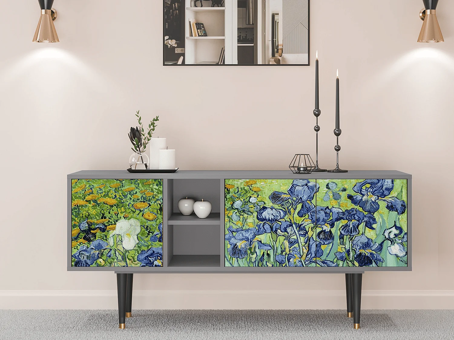 Mobile TV - 150х69х41 cm - T5 - Irises , Grigio