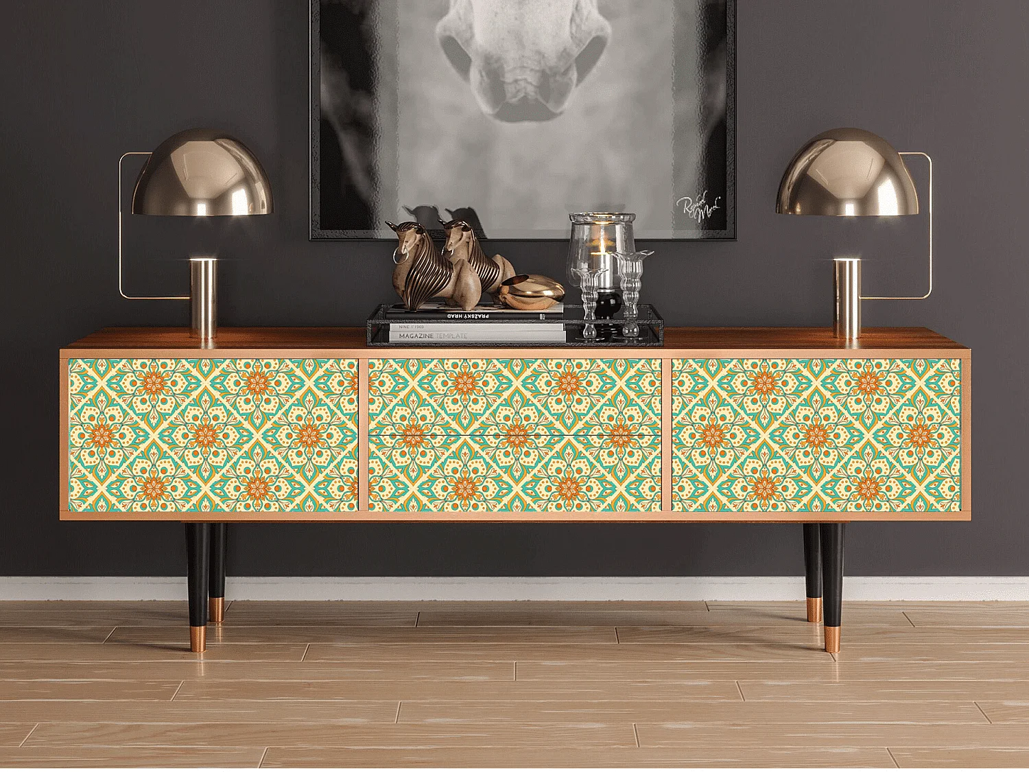 Meuble TV - 170х59х48 cm - T4 - Hindu Daisy, Noyer