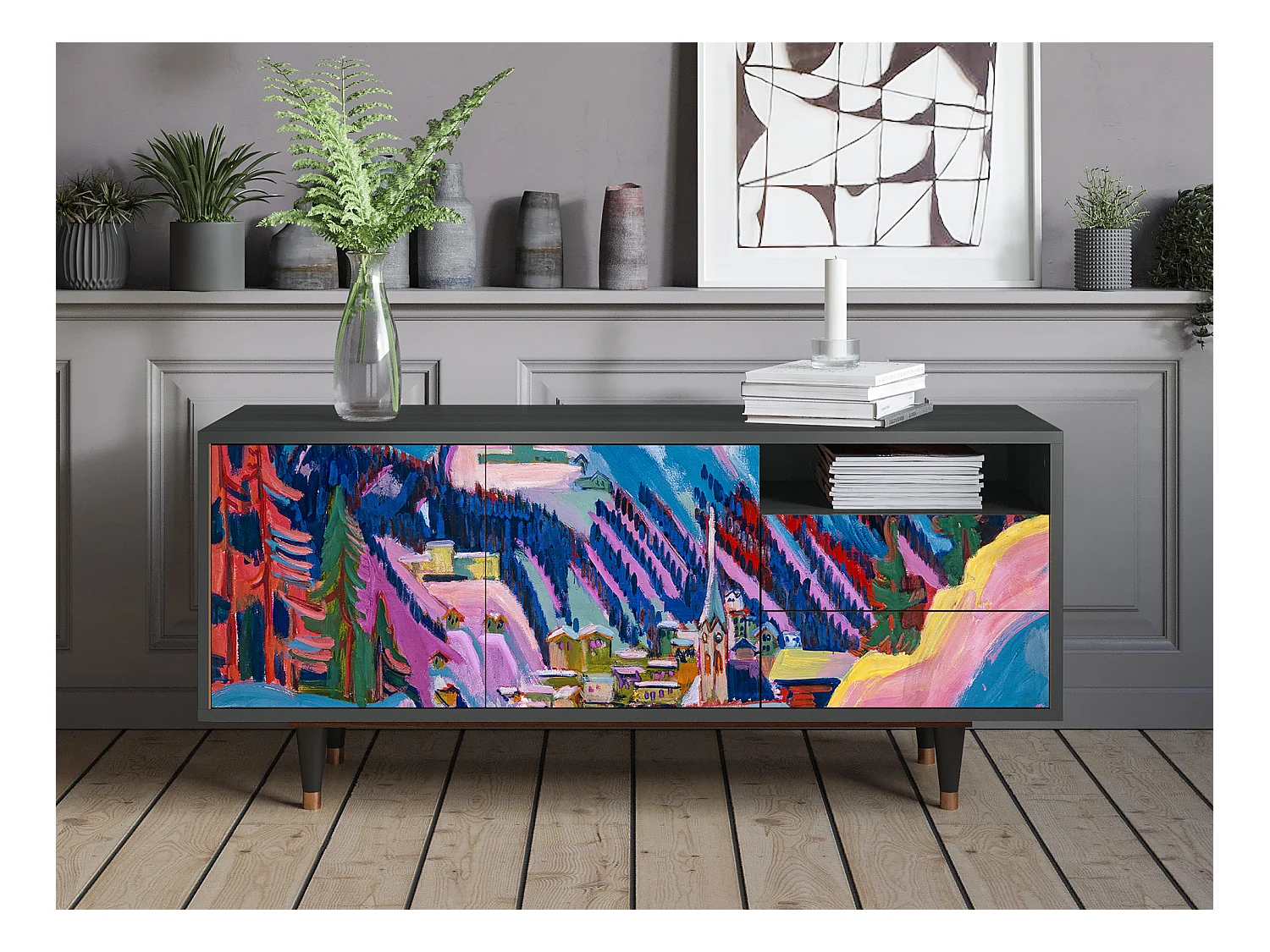 Meuble TV - 125х56х41 cm - T7 - Davos Winter, Anthracite