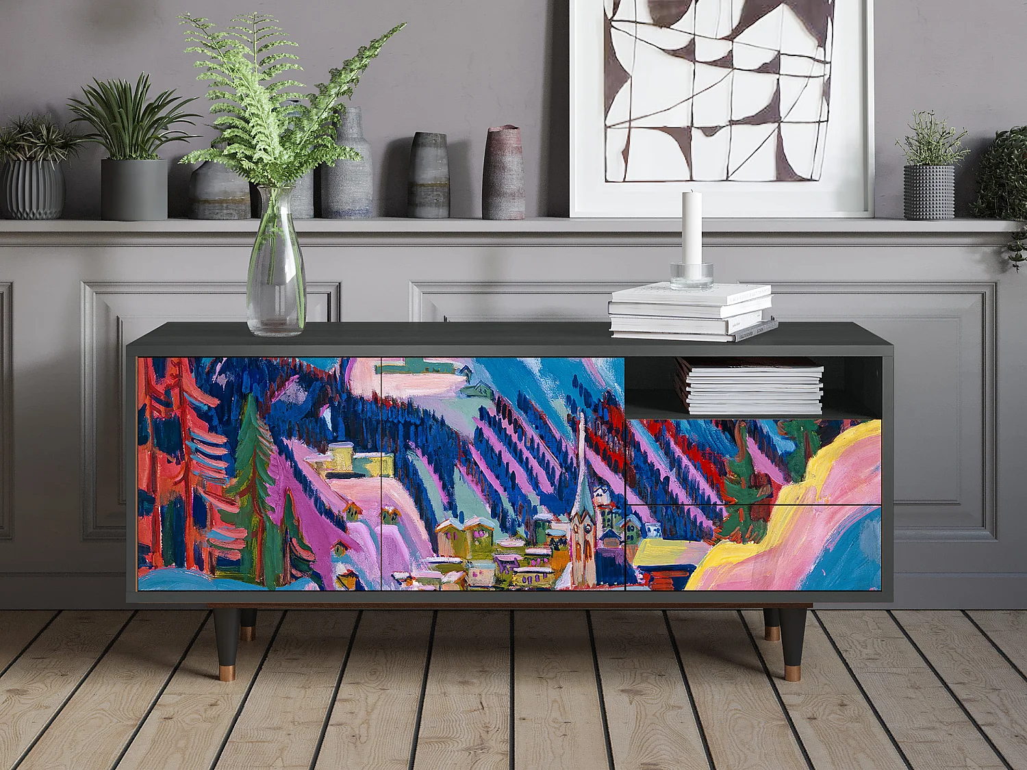 Meuble TV - 125х56х41 cm - T7 - Davos Winter, Anthracite