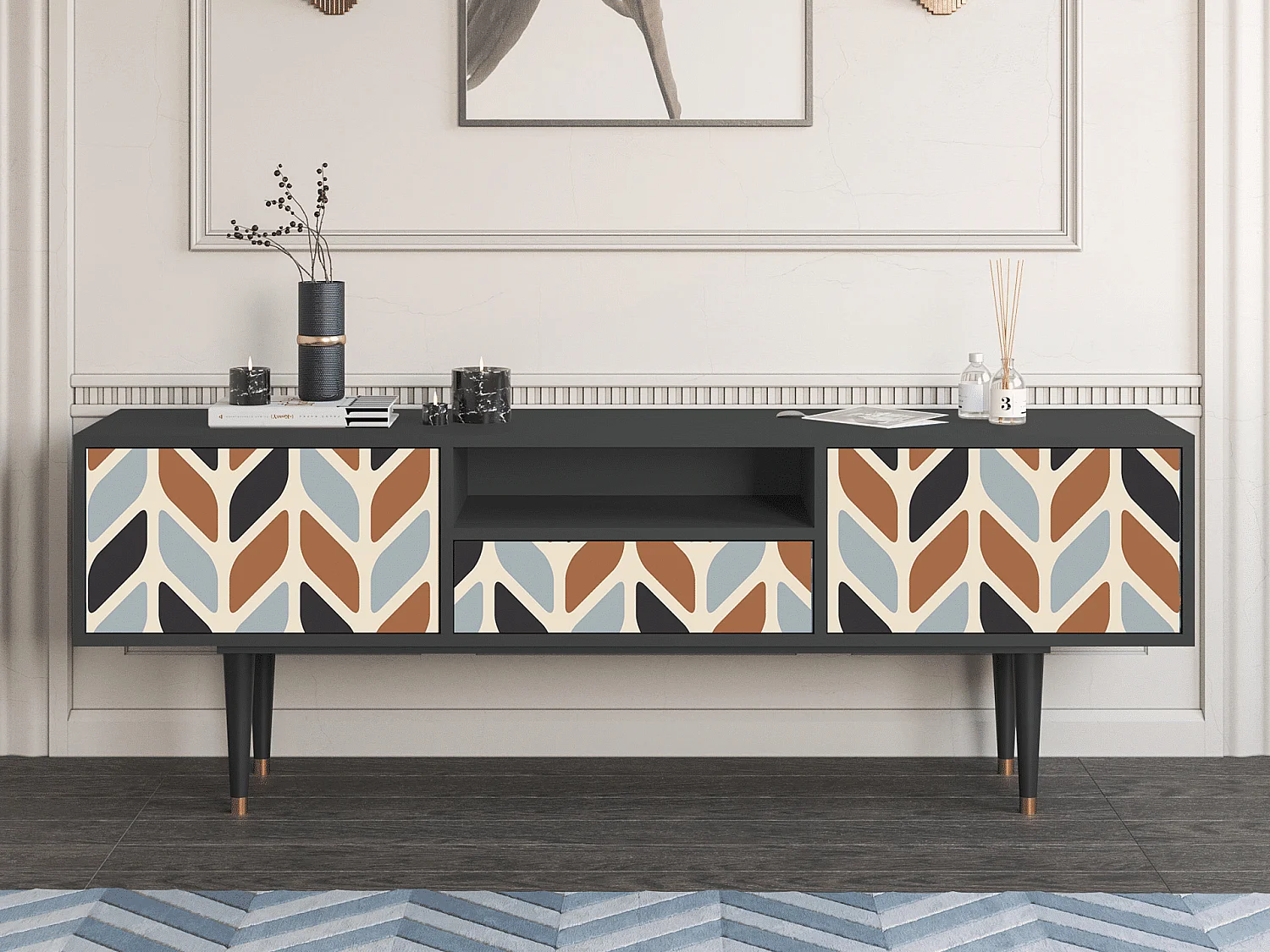 Mueble de TV - 170х59х41 cm - T6 - Beige Laure, Antracita