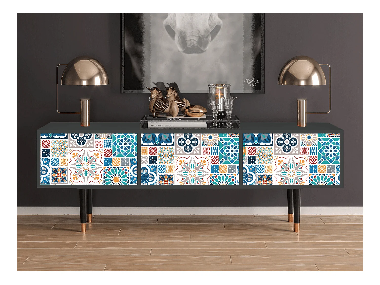 Mobile TV - 170х59х48 cm - T4 - Moroccan Market, Antracite