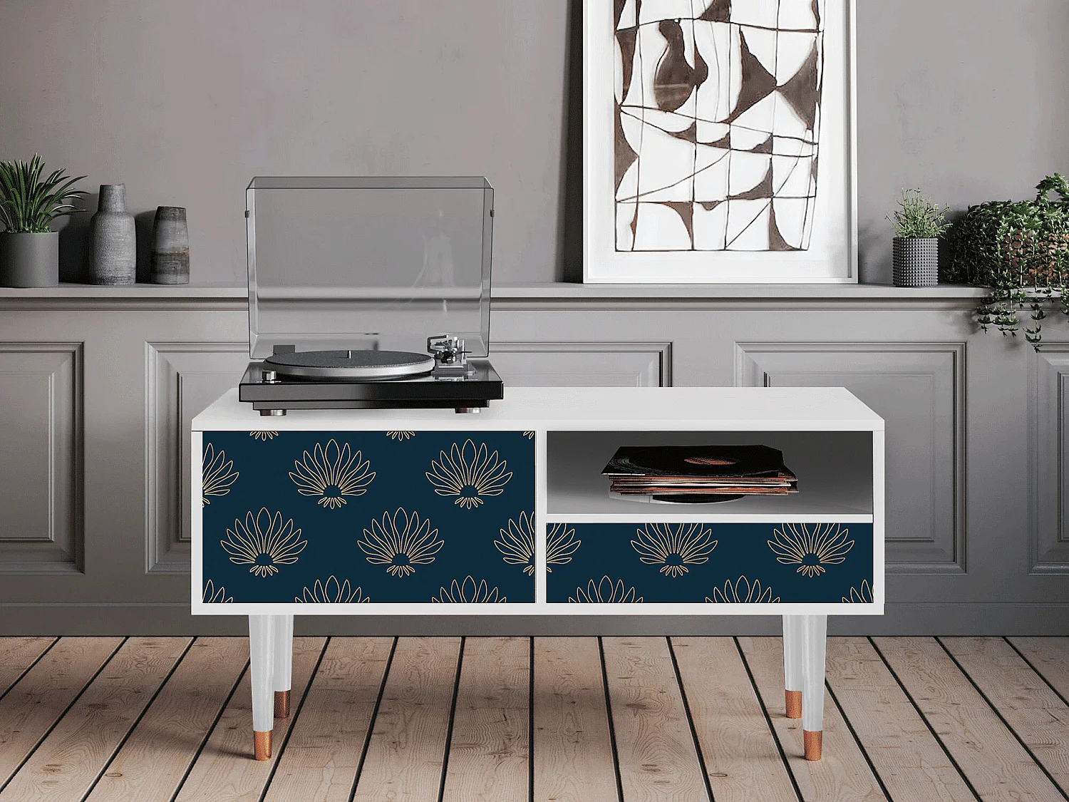 Mueble de TV - 115х59х48 cm - T3 - Blue Lotus, Branco
