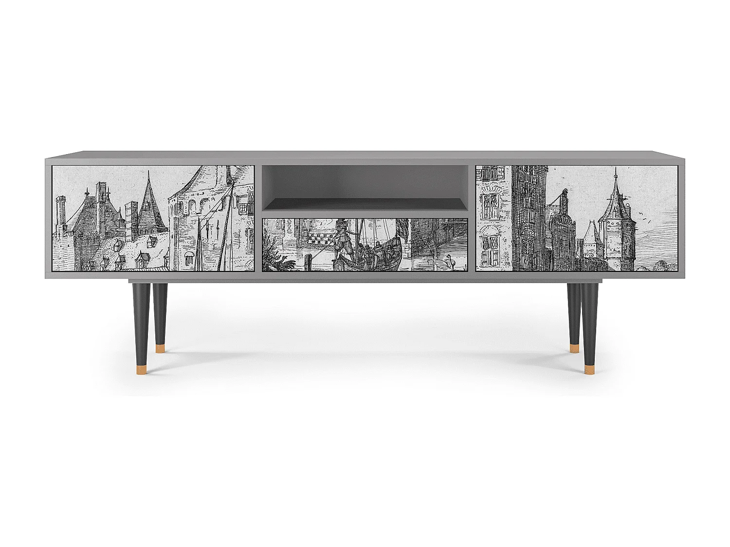 Meuble TV - 170х59х41 cm - T6 - Castle with Bridge, Gris
