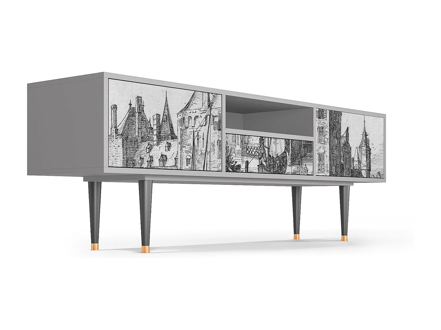 Meuble TV - 170х59х41 cm - T6 - Castle with Bridge, Gris