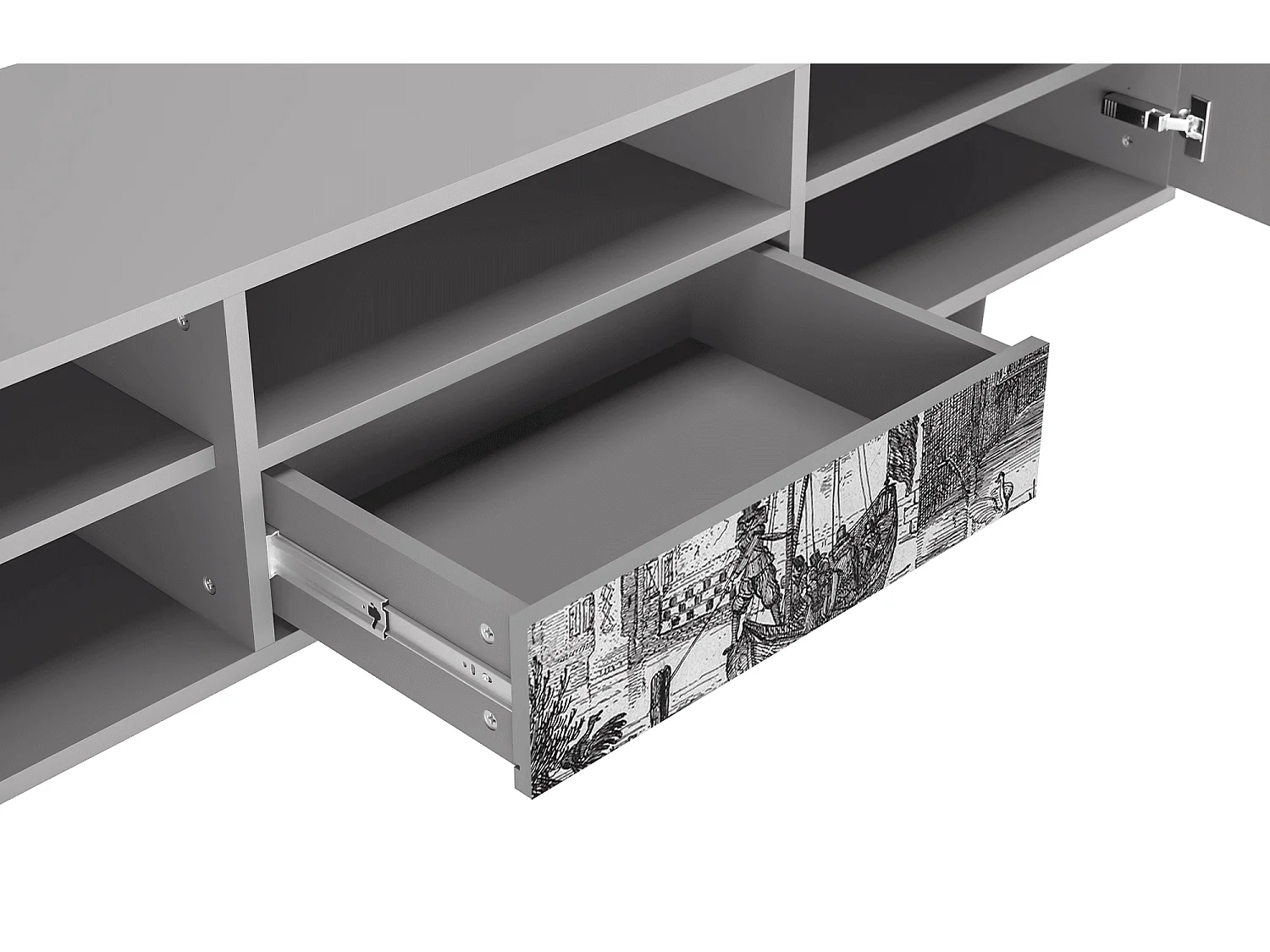 Mueble de TV - 170х59х41 cm - T6 - Castle with Bridge, Cinza