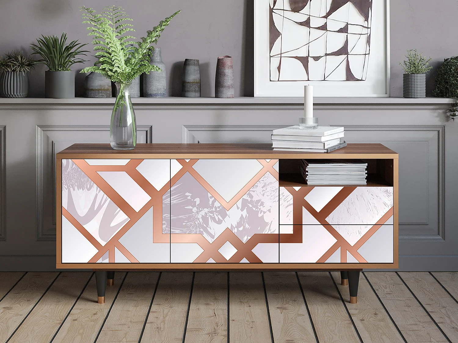 Meuble TV - 125х56х41 cm - T7 - Pastel Fairytale, Noyer