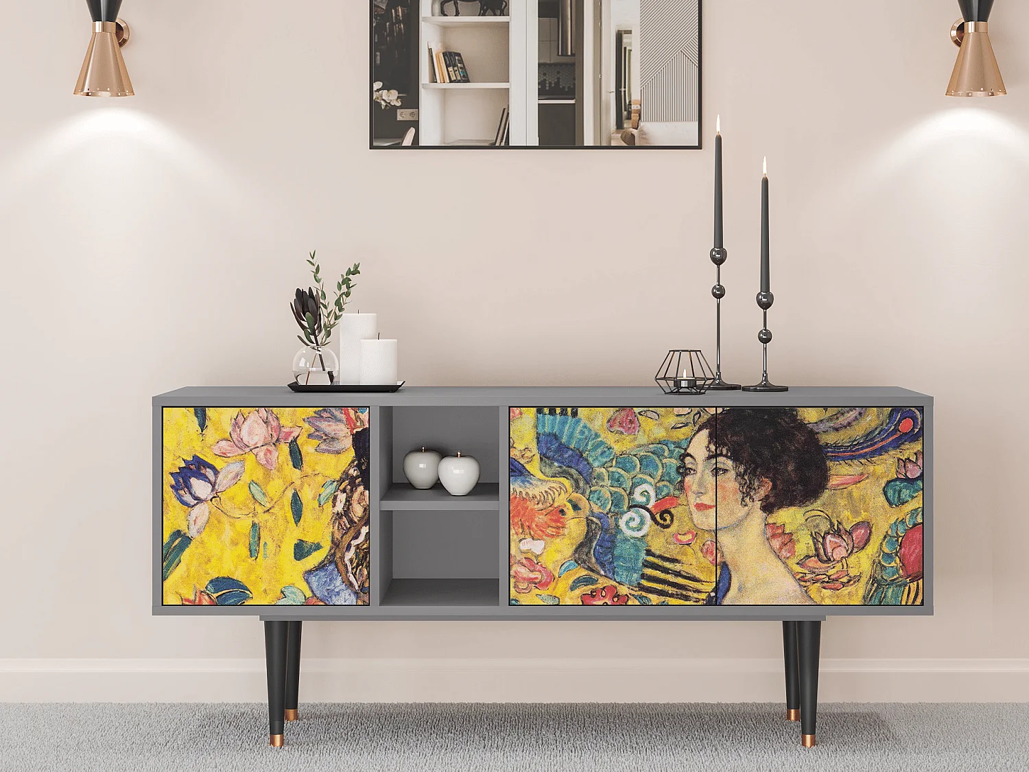 Mobile TV - 150х69х41 cm - T5 - Lady with Fan by Klimt, Grigio