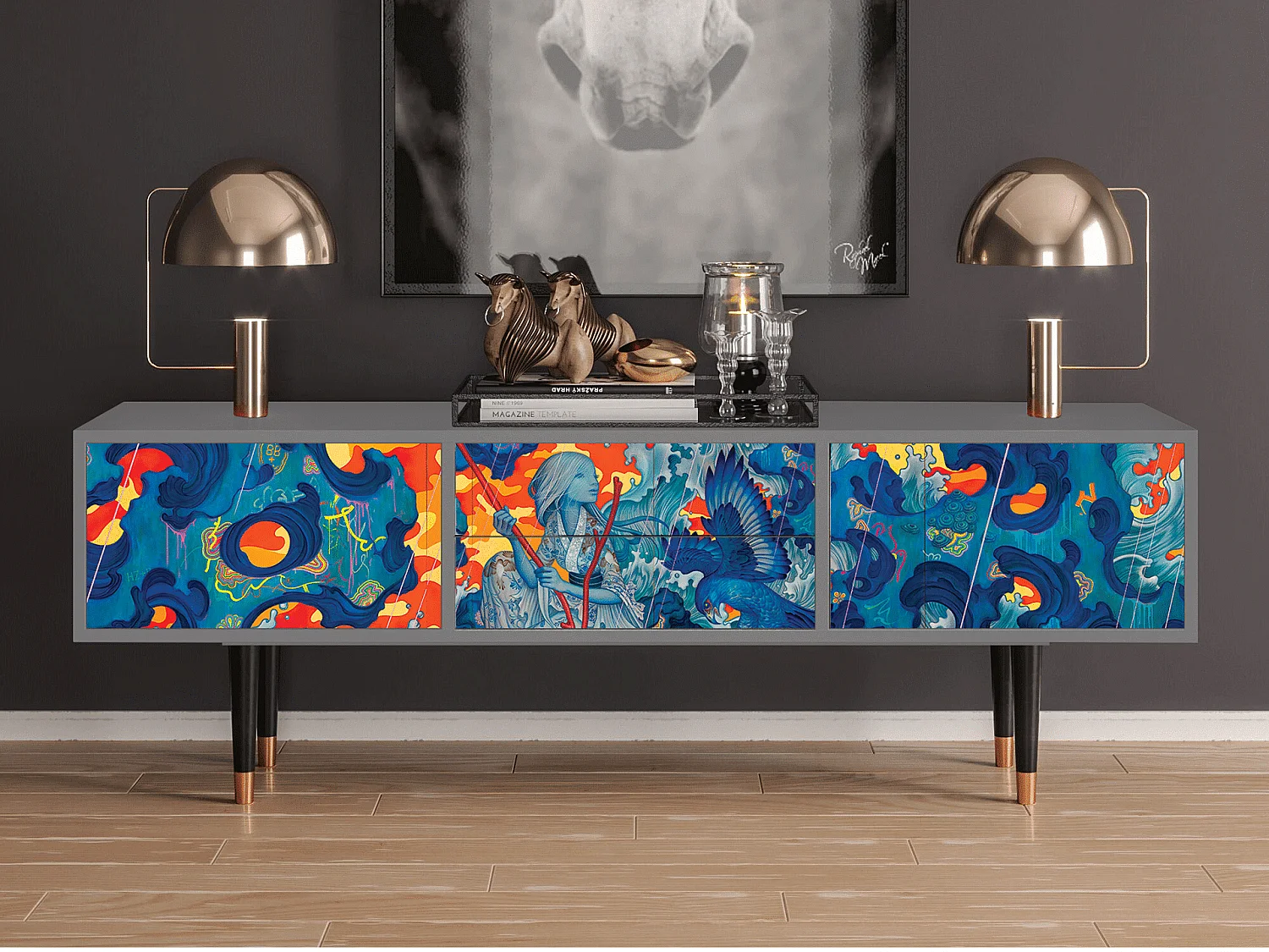 Meuble TV - 170х59х48 cm - T4 - The Girl - James Jean, Gris