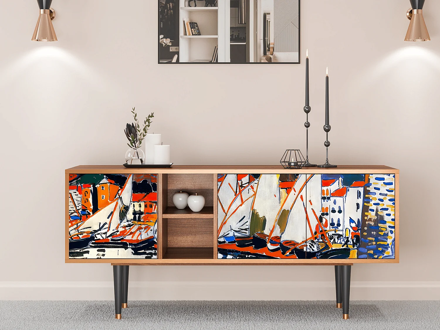 Meuble TV - 150х69х41 cm - T5 - Le Séchage des voiles , Noyer